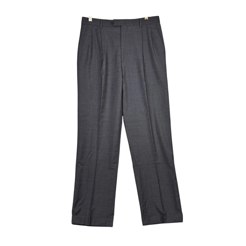 Paul Frederick Men Wool Dress Pants Gray Pleated Size 33(34x32) EUC Straight Leg